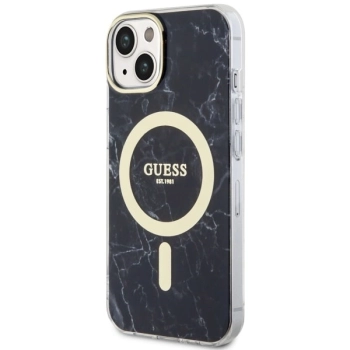 Etui Guess Marble MagSafe na iPhone 14 Plus - czarne