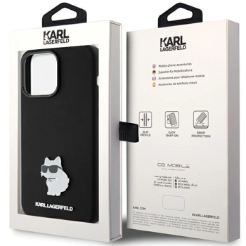 Etui Karl Lagerfeld Silicone Choupette Metal Pin na iPhone 15 Pro - czarne