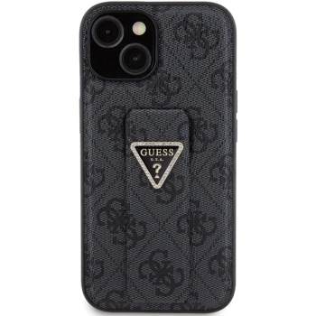 Etui Guess Grip Stand 4G Triangle Strass na iPhone 15 - czarne