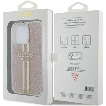 Etui Guess IML 4G Gold Stripe na iPhone 15 Pro - różowe