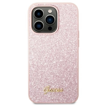 Etui Guess Glitter Script na iPhone 14 Pro - różowe