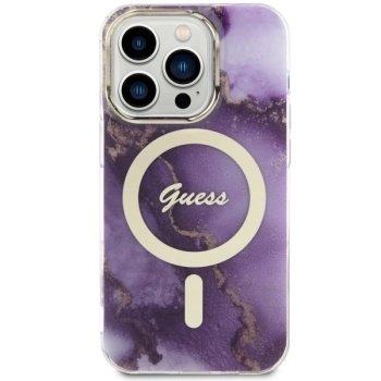 Etui Guess Golden Marble MagSafe na iPhone 14 Pro Max - purpurowe