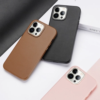 Dux Ducis Grit skórzane etui do iPhone 14 Pro elegancki pokrowiec ze sztucznej skóry (kompatybilne z MagSafe) różowy