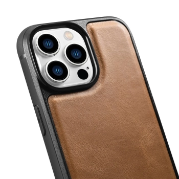 iCarer Leather Oil Wax etui pokryte naturalną skórą do iPhone 14 Pro brązowy (WMI14220718-TN)