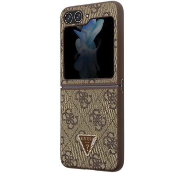 Etui Guess Leather 4G Triangle Strass na Samsung Galaxy Z Flip 5 - brązowe