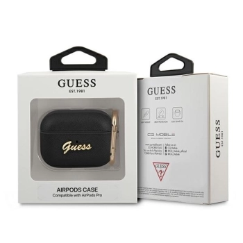Etui Guess Saffiano Script Metal Collection na AirPods Pro - czarne