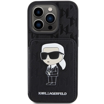 Etui Karl Lagerfeld Saffiano Cardslots and Stand Monogram Ikonik Patch do iPhone 15 Pro - czarne