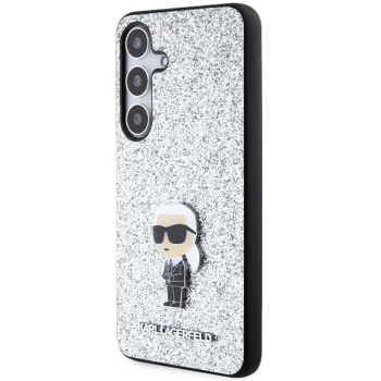 Etui Karl Lagerfeld Fixed Glitter Ikonik Logo Metal Pin na Samsung Galaxy S24+ - srebrne