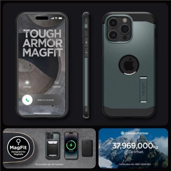 Etui Spigen Tough Armor MagSafe z podstawką na iPhone 15 Pro - zielone
