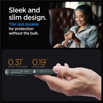 Etui Spigen Optik Armor Mag z MagSafe na iPhone 15 Pro - ciemnozielone