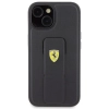 Etui Ferrari Grip Stand Metal Logo na iPhone 15 - czarne