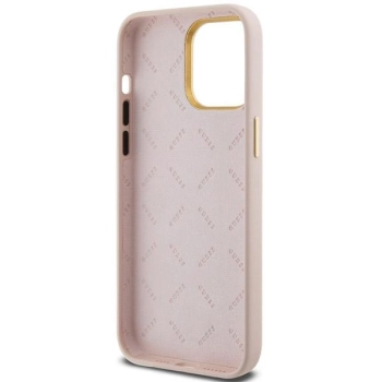 Etui Guess Silicone Script Metal Logo & Frame na iPhone 15 Pro - różowe