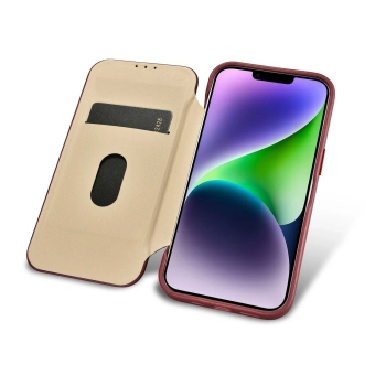 iCarer CE Premium Leather Folio Case skórzane etui iPhone 14 Plus z klapką magnetyczne MagSafe czerwony (WMI14220715-RD)