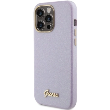 Etui Guess Glitter Glossy Script do iPhone 15 Pro Max - liliowe
