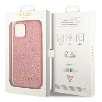 Etui Guess Glitter Script na iPhone 14 - różowe