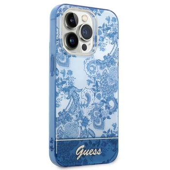 Etui Guess Porcelain Collection na iPhone 14 Pro - niebieskie