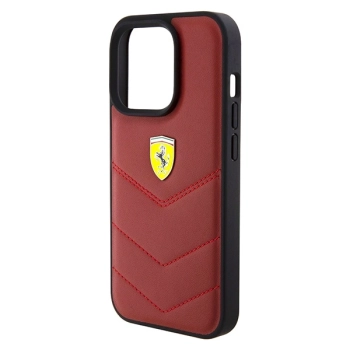 Etui Ferrari Leather Stitched Lines na iPhone 15 Pro - czerwone