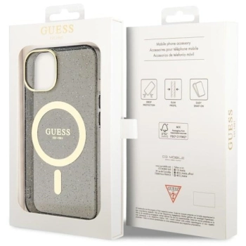 Etui Guess Glitter Gold MagSafe na iPhone 14 - czarne