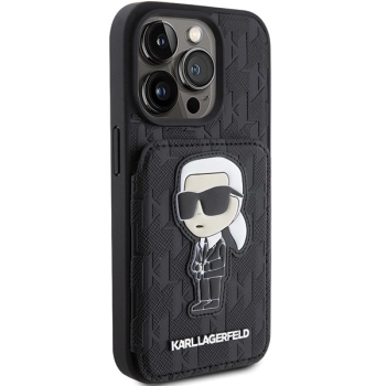 Etui Karl Lagerfeld Saffiano Cardslots and Stand Monogram Ikonik Patch do iPhone 15 Pro - czarne