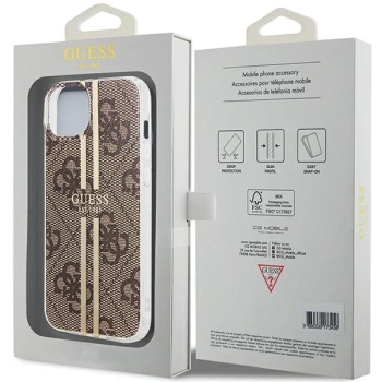 Etui Guess IML 4G Gold Stripe na iPhone 15 Plus / 14 Plus - brązowe