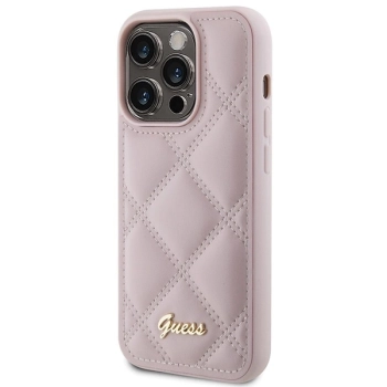 Etui Guess Quilted Metal Logo na iPhone 15 Pro - różowe