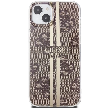 Etui Guess IML 4G Gold Stripe na iPhone 15 Plus / 14 Plus - brązowe