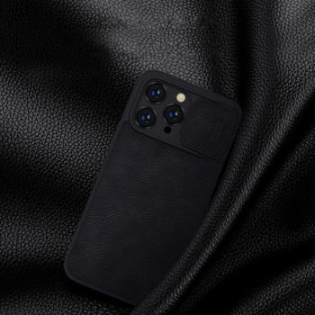 Nillkin Qin Leather Pro Case etui iPhone 14 Pro Max osłona na aparat kabura pokrowiec obudowa z klapką czerwony