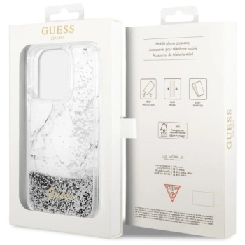 Etui Guess Liquid Glitter Marble na iPhone 14 Pro - białe