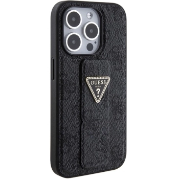 Etui Guess Grip Stand 4G Triangle Strass na iPhone 15 Pro Max - czarne