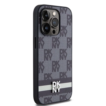 Etui DKNY Leather Checkered Mono Pattern & Printed Stripes na iPhone 14 Pro - czarne
