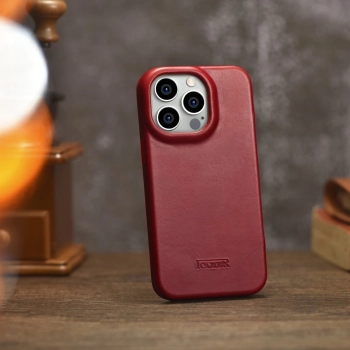 iCarer CE Oil Wax Premium Leather Folio Case skórzane etui iPhone 14 Pro Max z klapką magnetyczne MagSafe czerwony (AKI14220708-RD)