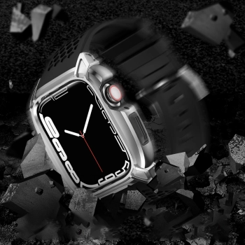 Kingxbar CYF148 2w1 pancerne etui Apple Watch SE, 6, 5, 4 (44 mm) ze stali nierdzewnej z paskiem srebrne