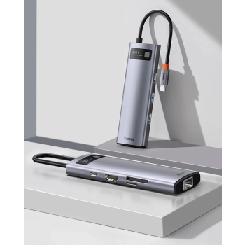 Baseus Metal Gleam 8w1 wielofunkcyjny HUB USB Typ C - USB Typ C Power Delivery 100 W / HDMI 4K 30 Hz / czytnik kart SD i microSD / 3x USB 3.2 Gen 1 /