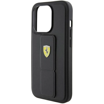Etui Ferrari Grip Stand Metal Logo na iPhone 15 Pro Max - czarne
