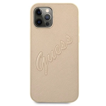 Etui Guess Saffiano Vintage Script na iPhone 12 Pro Max - złote