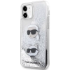 Etui Karl Lagerfeld Liquid Glitter Karl&Choupette Heads na iPhone 11 / Xr - srebrne