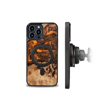 Etui z drewna i żywicy na iPhone 13 Pro Max MagSafe Bewood Unique Orange - pomarańczowo-czarne
