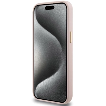 Etui Guess Silicone Script Metal Logo & Frame na iPhone 15 Pro - różowe