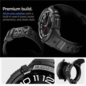 Etui z paskiem Spigen Rugged Armor Pro na Samsung Galaxy Watch 6 Classic (43 mm) - czarne
