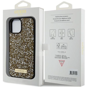 Etui Guess Rhinestone Metal Logo na iPhone 15 - żółte