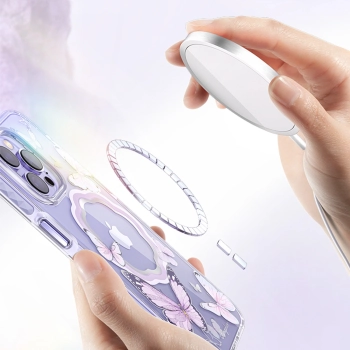 Kingxbar Butterfly Series magnetyczne etui iPhone 14 Pro Max MagSafe etui z motylami niebieskie