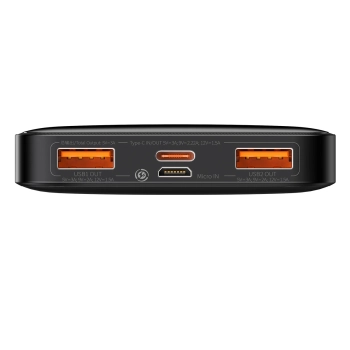 Baseus Bipow powerbank z szybkim ładowaniem 10000mAh 20W czarny (Overseas Edition) + kabel USB-A - Micro USB 0.25m czarny (PPBD050301)