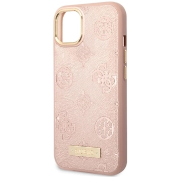 Etui Guess Peony Logo Plate MagSafe na iPhone 14 - różowe