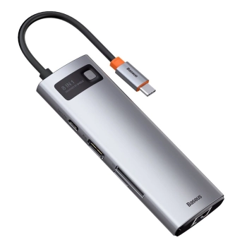 Baseus Metal Gleam 8w1 wielofunkcyjny HUB USB Typ C - USB Typ C Power Delivery 100 W / HDMI 4K 30 Hz / czytnik kart SD i microSD / 3x USB 3.2 Gen 1 /
