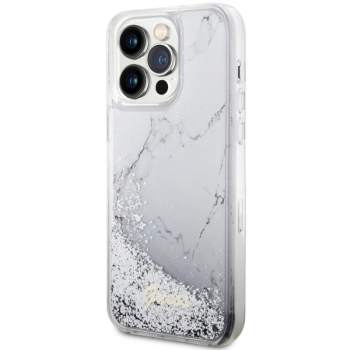 Etui Guess Liquid Glitter Marble na iPhone 14 Pro Max - białe