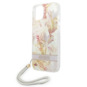 Etui Guess Flower Strap na iPhone 14 - fioletowe