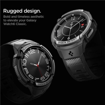 Etui z paskiem Spigen Rugged Armor Pro na Samsung Galaxy Watch 6 Classic (43 mm) - czarne
