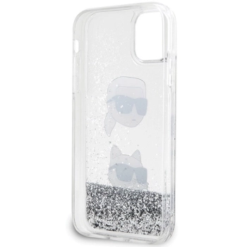 Etui Karl Lagerfeld Liquid Glitter Karl&Choupette Heads na iPhone 11 / Xr - srebrne