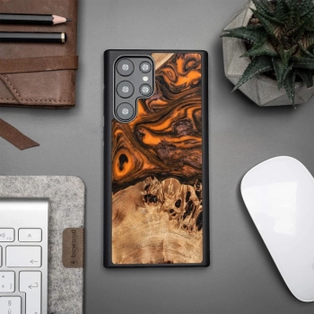 Etui z drewna i żywicy na Samsung Galaxy S22 Ultra Bewood Unique Orange - pomarańczowo-czarne