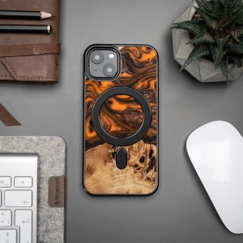 Etui z drewna i żywicy na iPhone 13 MagSafe Bewood Unique Orange - pomarańczowo-czarne